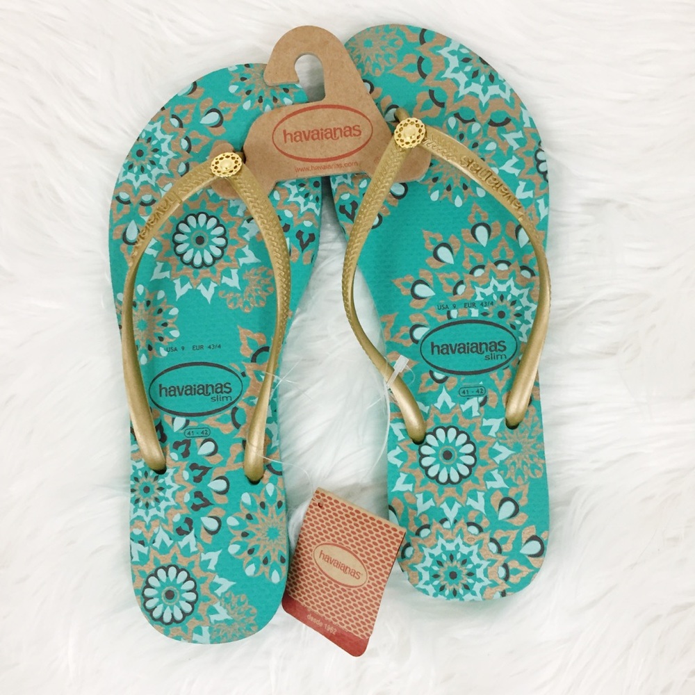 🌙NEW Havaianas Slim flip flops Gold 9